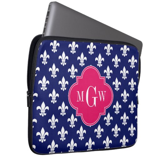Anfangsmonogramm der Marine-weiße Laptopschutzhülle (Vorne Rechts)