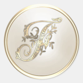 Anfangsmonogramm F für Gold und Elfenbein Runder Aufkleber