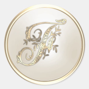 Anfangsmonogramm F für Gold und Elfenbein Runder Aufkleber