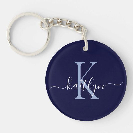 Anfangsmonogramm für Navy Blue Name Schlüsselanhänger (Vorderseite)
