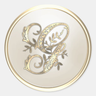Anfangsmonogramm G für Gold und Elfenbein Verziert Runder Aufkleber