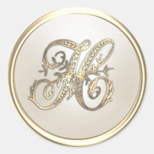 Anfangsmonogramm H für Gold und Elfenbein Runder Aufkleber