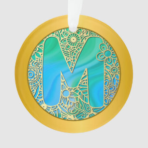 Anfangsmonogramm M Weihnachten - Gold, Türkis & Bl Ornament