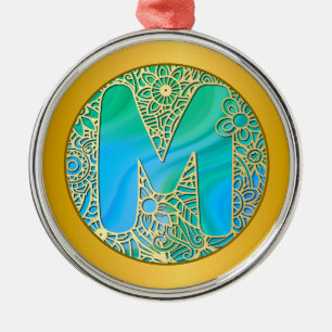 Anfangsmonogramm M Weihnachten - Gold, Türkis & Bl Ornament Aus Metall