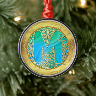 Anfangsmonogramm M Weihnachten - Gold, Türkis & Bl Ornament Aus Metall