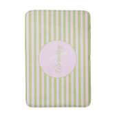 Anfangsmonogramm & Name Pastellrosa Grüne Streifen Badematte (Vorderseite Vertikal)