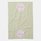 Anfangsmonogramm & Name Pastellrosa Grüne Streifen Geschirrtuch (Vertikal)