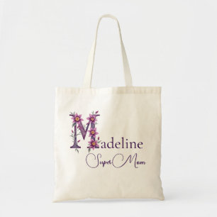 Anfangsmonogramm + Name Super Mama Tragetasche