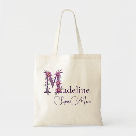 Anfangsmonogramm + Name Super Mama Tragetasche (Vorne)