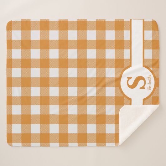 Anfangsmonogramm Orange und Weiß Kariert Sherpadecke (Vorderseite (Horizontal))