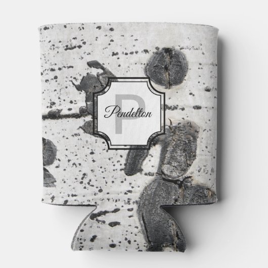 Anfangsmonogramm | Schwarz-weißes Aspen Bark Foto Dosenkühler (Rückseite)