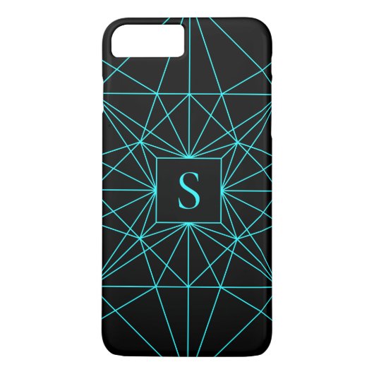 Anfangsmonogramm | Türkis geometrisches Design Case-Mate iPhone Hülle (Rückseite)