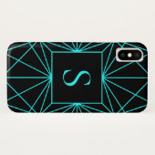 Anfangsmonogramm | Türkis geometrisches Design Case-Mate iPhone Hülle (Rückseite (Horizontal))