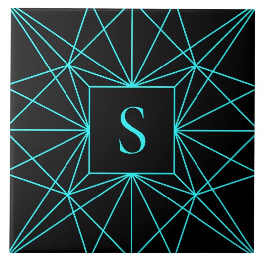 Anfangsmonogramm | Türkis geometrisches Design Fliese (Vorderseite)
