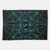 Anfangsmonogramm | Türkis geometrisches Design Geschirrtuch (Horizontal)