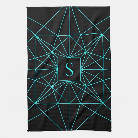 Anfangsmonogramm | Türkis geometrisches Design Geschirrtuch (Vertikal)