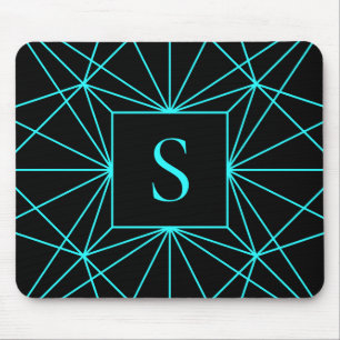 Anfangsmonogramm Türkis geometrisches Design Mousepad