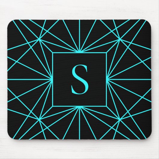 Anfangsmonogramm | Türkis geometrisches Design Mousepad (Vorne)