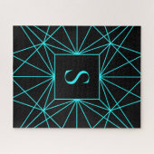 Anfangsmonogramm | Türkis geometrisches Design Puzzle (Horizontal)