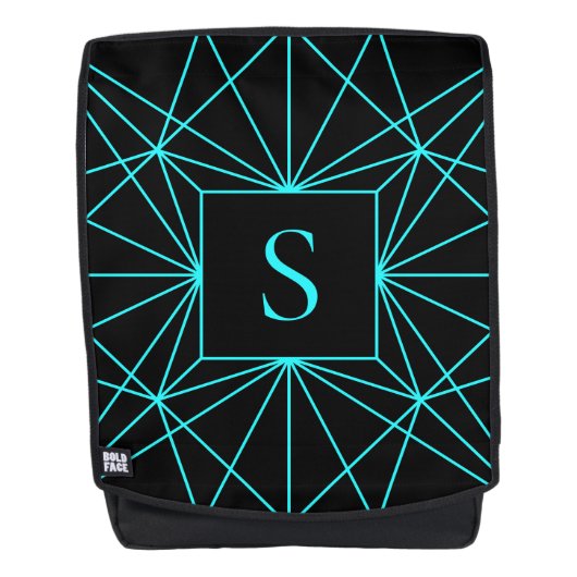 Anfangsmonogramm | Türkis geometrisches Design Rucksack (Vorderseite)
