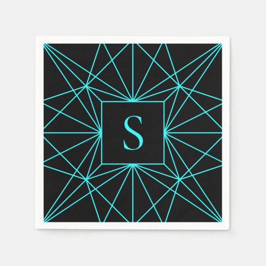 Anfangsmonogramm | Türkis geometrisches Design Serviette (Vorderseite)