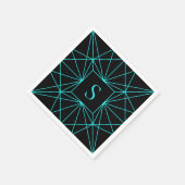 Anfangsmonogramm | Türkis geometrisches Design Serviette (Ecke)