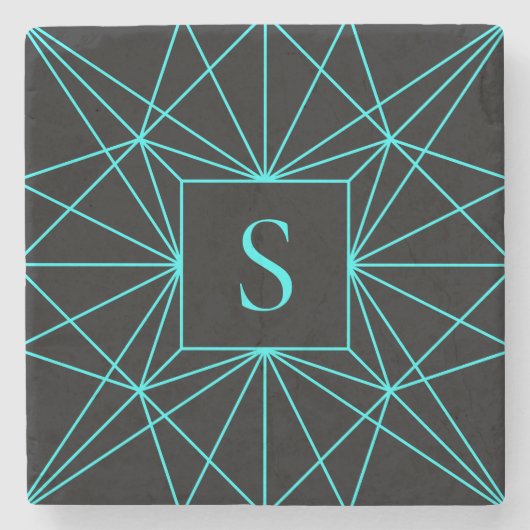 Anfangsmonogramm | Türkis geometrisches Design Steinuntersetzer (Vorderseite)