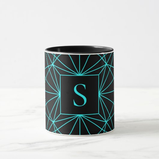 Anfangsmonogramm | Türkis geometrisches Design Tasse (Zentrum)
