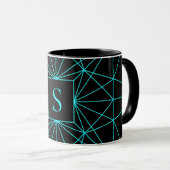 Anfangsmonogramm | Türkis geometrisches Design Tasse (VorderseiteRechts)
