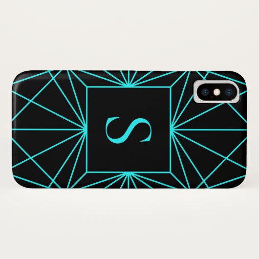 Anfangsmonogramm | Türkisfarbene Geometrie Case-Mate iPhone Hülle (Rückseite (Horizontal))