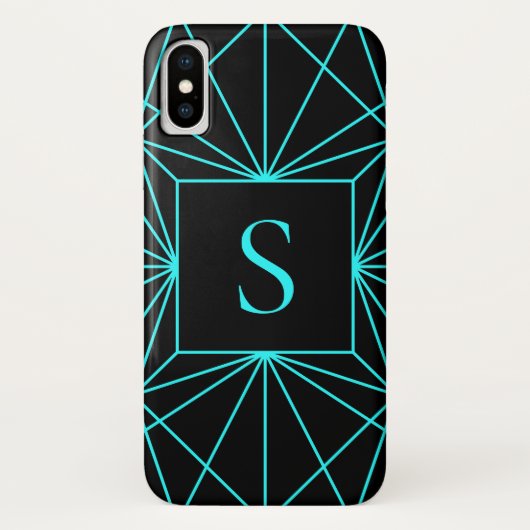 Anfangsmonogramm | Türkisfarbene Geometrie Case-Mate iPhone Hülle (Rückseite)