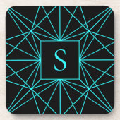 Anfangsmonogramm | Türkisfarbene Geometrie Getränkeuntersetzer (Vorderseite)
