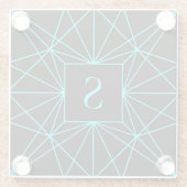 Anfangsmonogramm | Türkisfarbene Geometrie Glasuntersetzer (Rückseite)