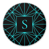 Anfangsmonogramm | Türkisfarbene Geometrie Keramikknauf (Vorderseite)