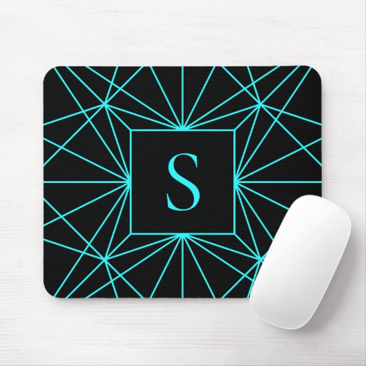 Anfangsmonogramm | Türkisfarbene Geometrie Mousepad (Mit Mouse)
