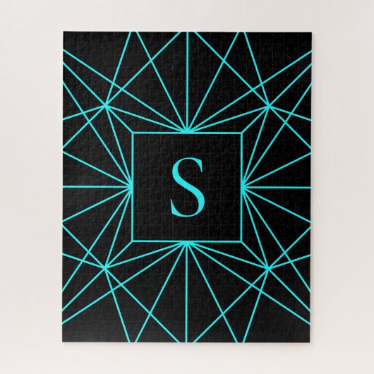 Anfangsmonogramm | Türkisfarbene Geometrie Puzzle (Vertikal)