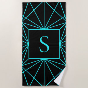 Anfangsmonogramm Türkisfarbene Geometrie Strandtuch