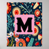 Anfangsname | Abstrakte farbige Blume und Blätter Poster (Vorne)