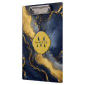 Anfangsname auf Navy Gold Abstract Marble FluidArt Klemmbrett (Links)