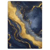 Anfangsname auf Navy Gold Abstract Marble FluidArt Klemmbrett (Rückseite)