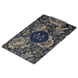 Anfangsname auf Navy Gold Botanical Textilmuster Klemmbrett