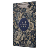 Anfangsname auf Navy Gold Botanical Textilmuster Klemmbrett (Links)