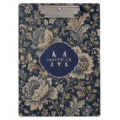 Anfangsname auf Navy Gold Botanical Textilmuster Klemmbrett (Vorderseite)