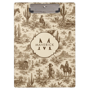 Anfangsname auf Vintage-Western-Desert-Toile-Muste Klemmbrett
