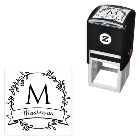 Anfangsname Botanischer Kranz Monogramm #2R Permastempel (Beispiel)