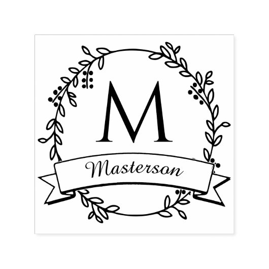 Anfangsname Botanischer Kranz Monogramm #2R Permastempel (Design)