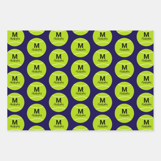 Anfangsname der personalisierten Tennis Monogram Geschenkpapier Set (Vorderseite 3)