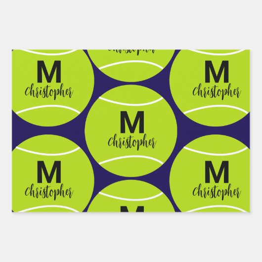 Anfangsname der personalisierten Tennis Monogram Geschenkpapier Set (Vorderseite 2)