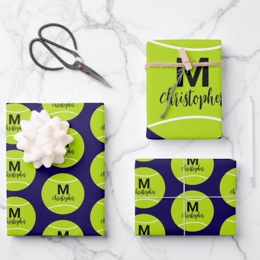 Anfangsname der personalisierten Tennis Monogram Geschenkpapier Set (Vorderseite)