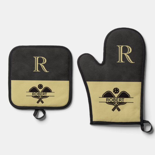 Anfangsname des Pickleball-Typ Ofenhandschuh & Topflappen-Set (Vorderseite)